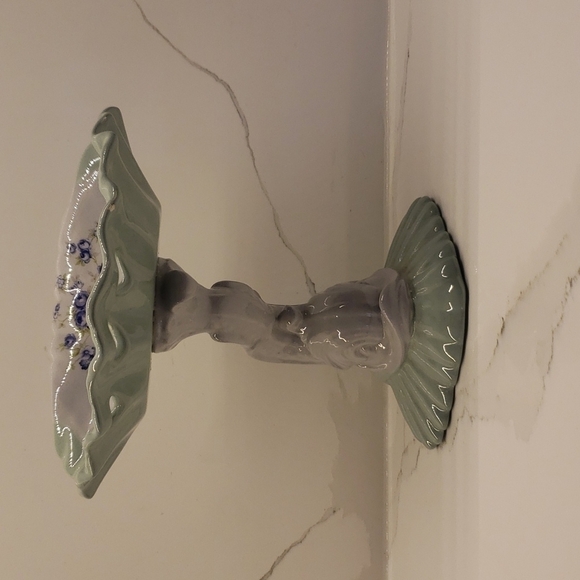 𝅺vintage ceramic soap dish dolphin pedestal green blue 7" x 7" - Picture 2 of 8